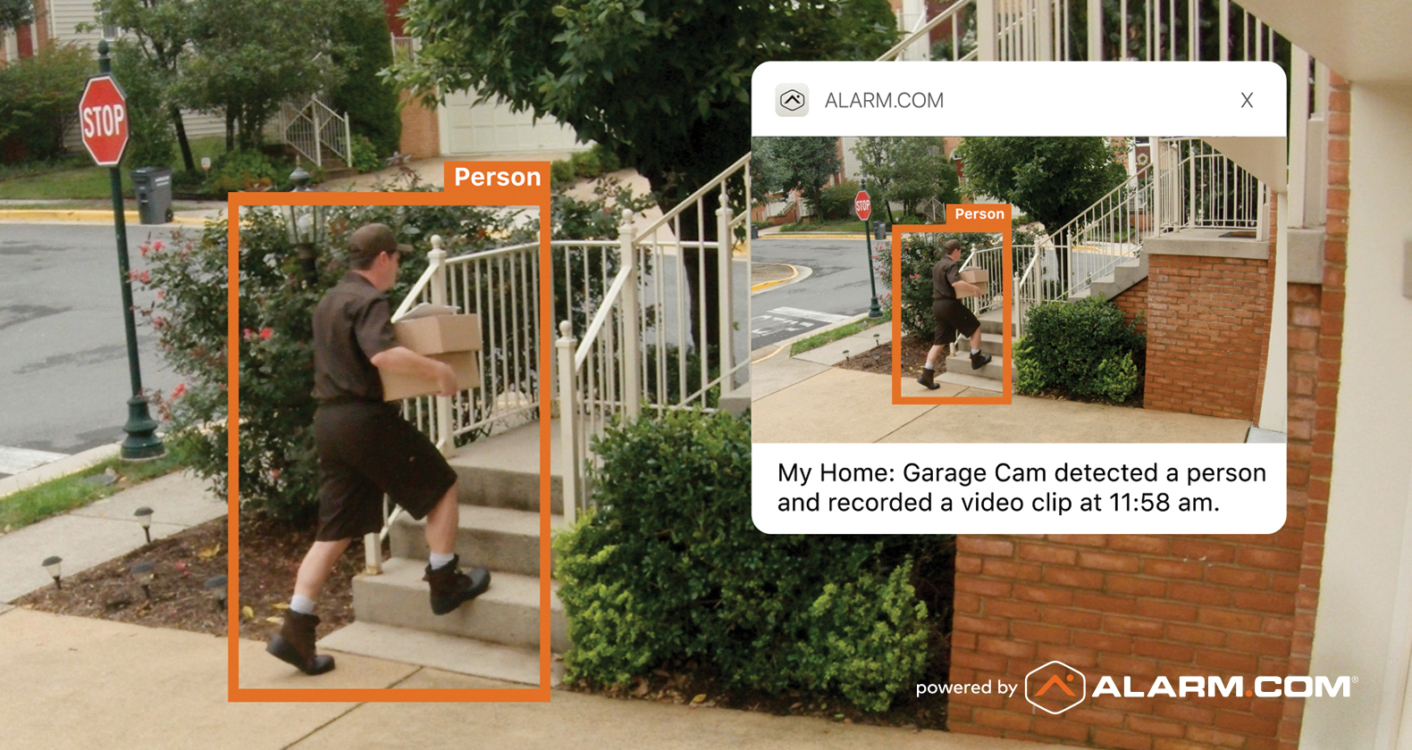 screen shot of alarm camera detecting delivery man