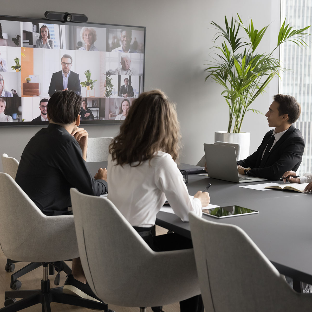 office tv with online meeting